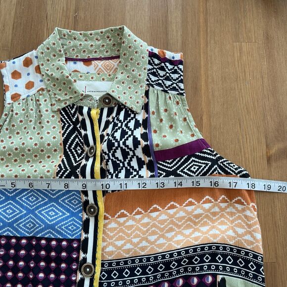 ANTHROPOLOGIE Women's Everyway Shirt Dress Size 2P Patchwork Boho Colorful Artsy - Picture 15 of 16